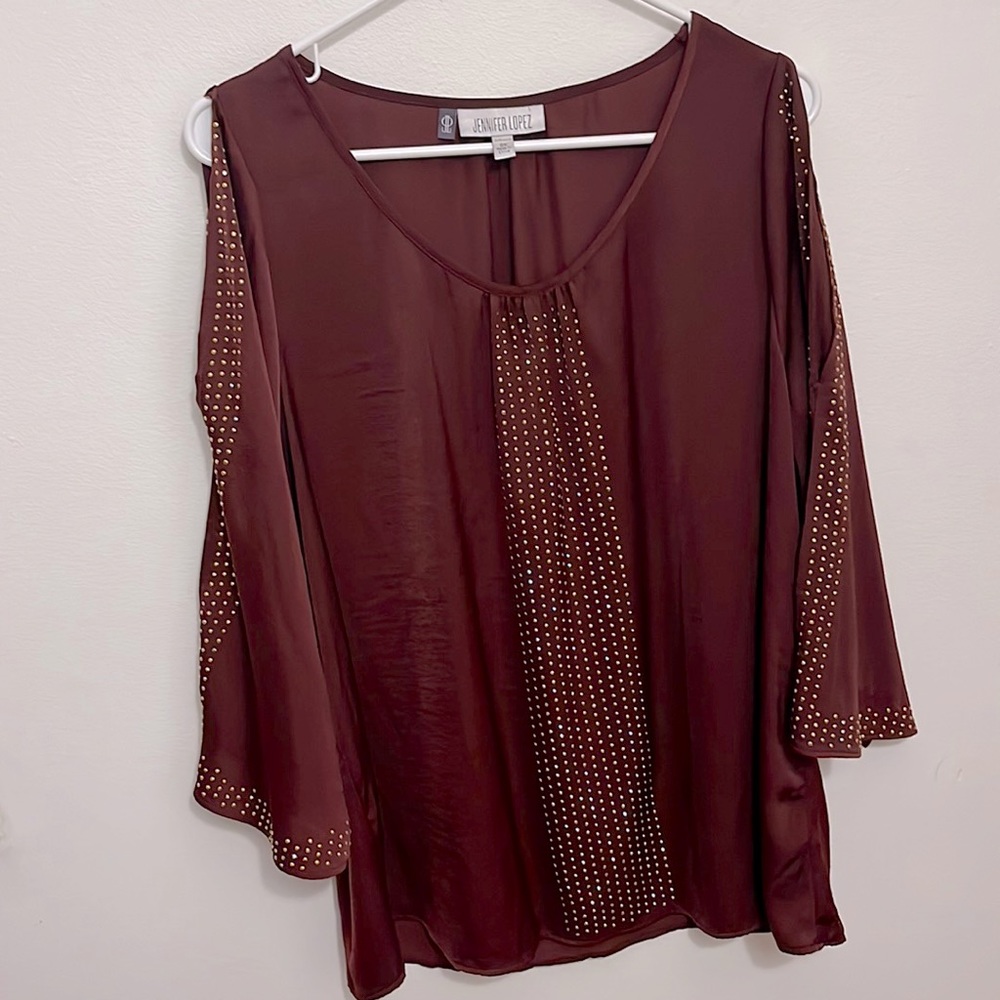 Burgundy & Gold Sateen Blouse By Jennifer Lopez